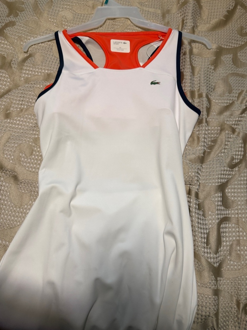 Lacoste White Tennis Dress with Navy & Coral Accents